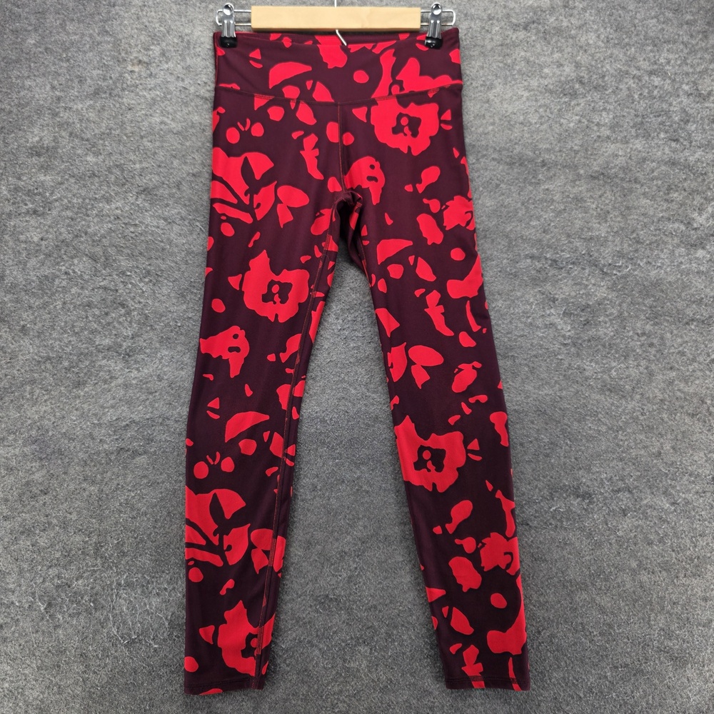 Fabletics Leggings Womens XS Red Floral Ankle Skinny Stretch Yoga 26.5 Inseam
